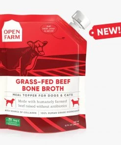 OPEN FARM Grass-Fed Beef Bone Broth For Dogs Three Blue Dogs
