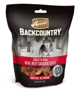 Merrick Backcountry Great Plains Real Beef Sausage Cuts Three Blue Dogs