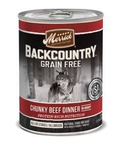 Merrick Backcountry Chunky Beef Dinner In Gravy Wet Dog Food Three Blue Dogs