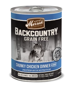 Three Blue Dogs Merrick Backcountry Chunky Chicken Dinner In Gravy Wet Dog Food