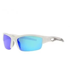 Team Sports Rawlings Youth Half-Rim Sunglasses Shiny - White/Smoke With Blue Mirror Lens